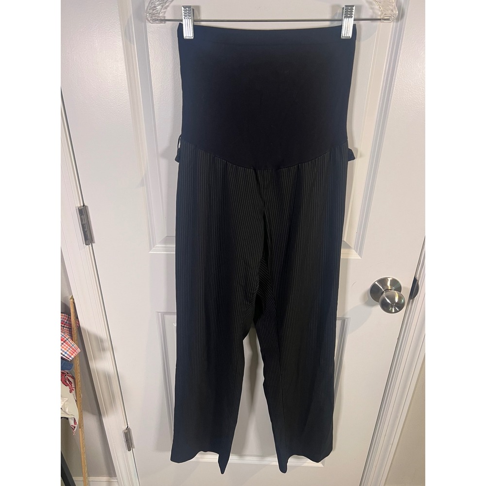 Motherhood Maternity Women Pants Pinstripe Over Belly Black XL
